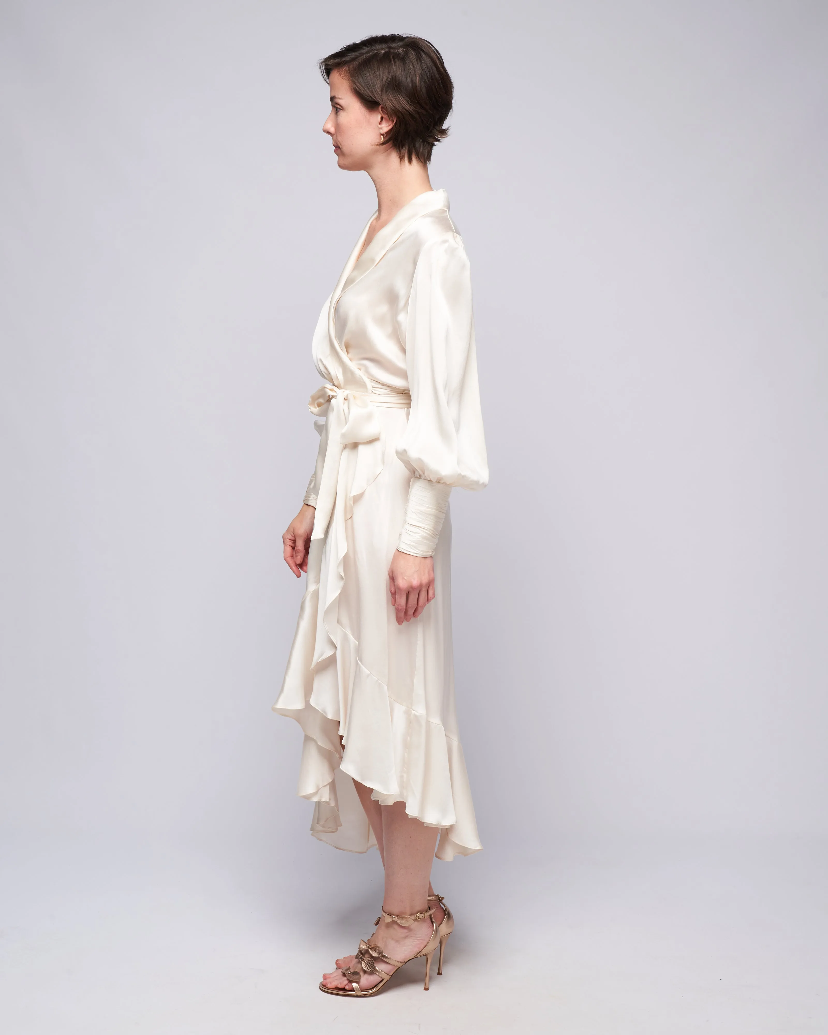 silk wrap midi dress - cream