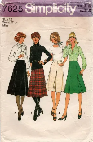 Simplicity 7625 Womens Classic Pleated Skirts 1970s Vintage Sewing Pattern Size 12 or 14