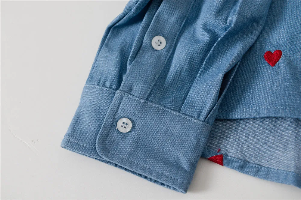 Single-breasted Love Shape Embroidery Lapel Denim Shirts