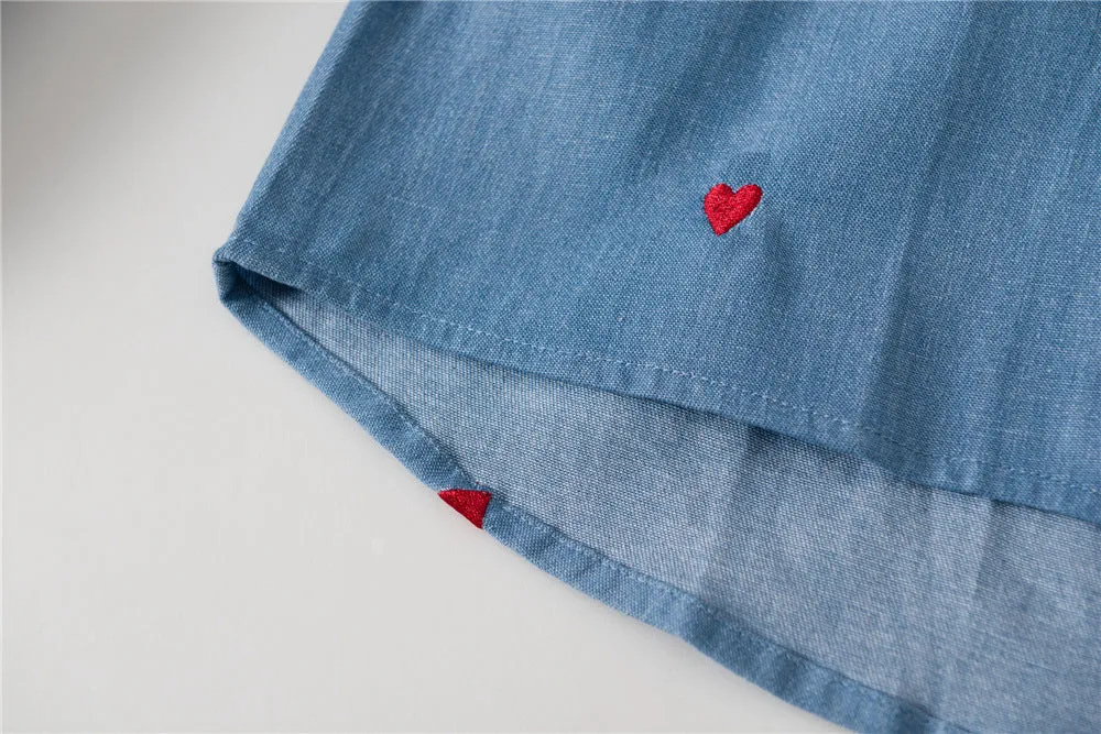 Single-breasted Love Shape Embroidery Lapel Denim Shirts