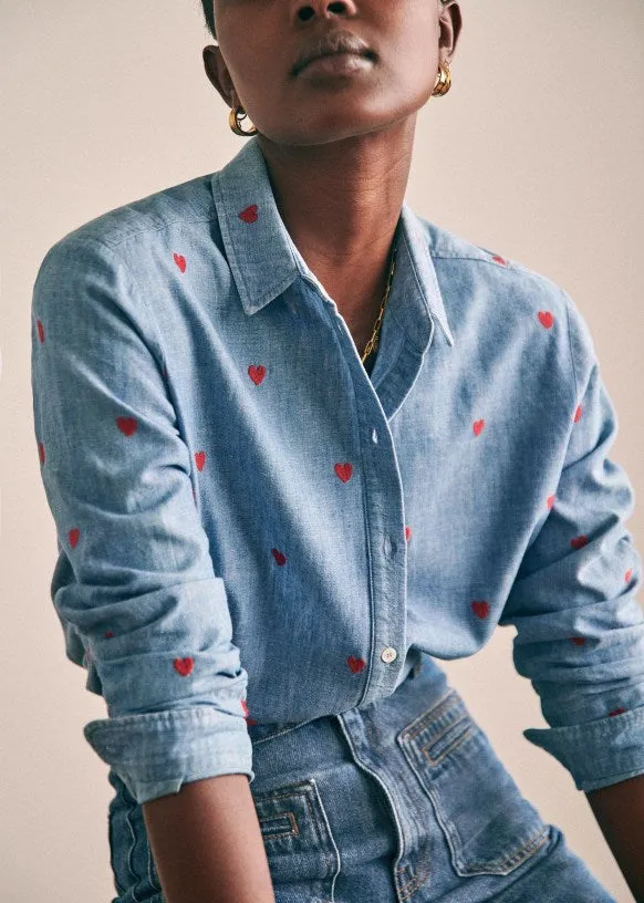 Single-breasted Love Shape Embroidery Lapel Denim Shirts