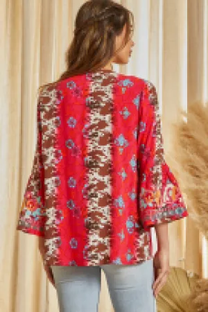 SJ Cow Print and Embroidered Top in Pink