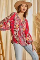 SJ Cow Print and Embroidered Top in Pink