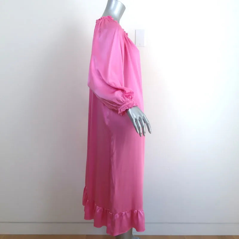 Sleeper Ruffled Off the Shoulder Midi Dress Zephyr Pink Silk Satin Size 1