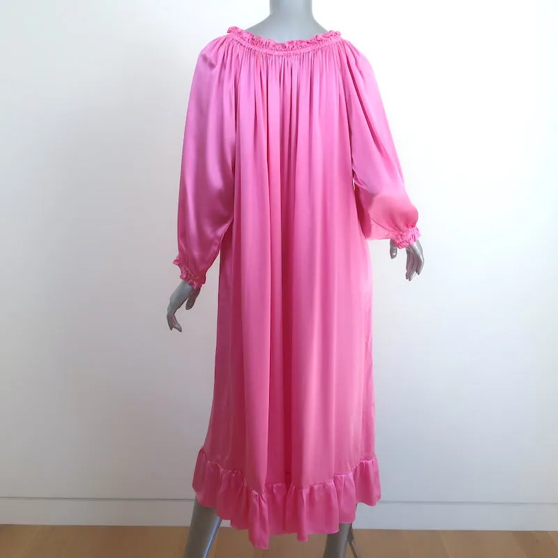 Sleeper Ruffled Off the Shoulder Midi Dress Zephyr Pink Silk Satin Size 1