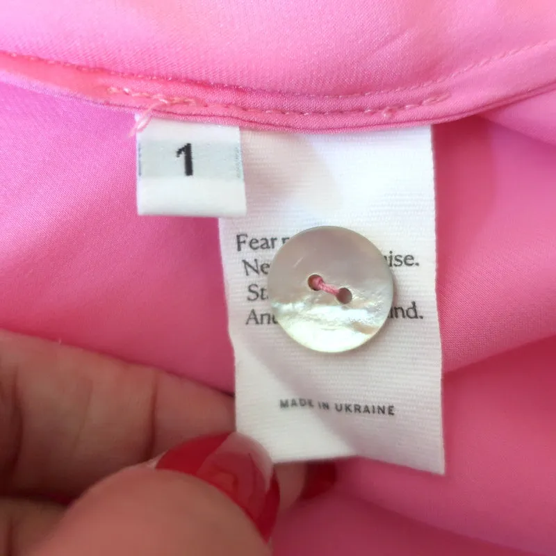Sleeper Ruffled Off the Shoulder Midi Dress Zephyr Pink Silk Satin Size 1