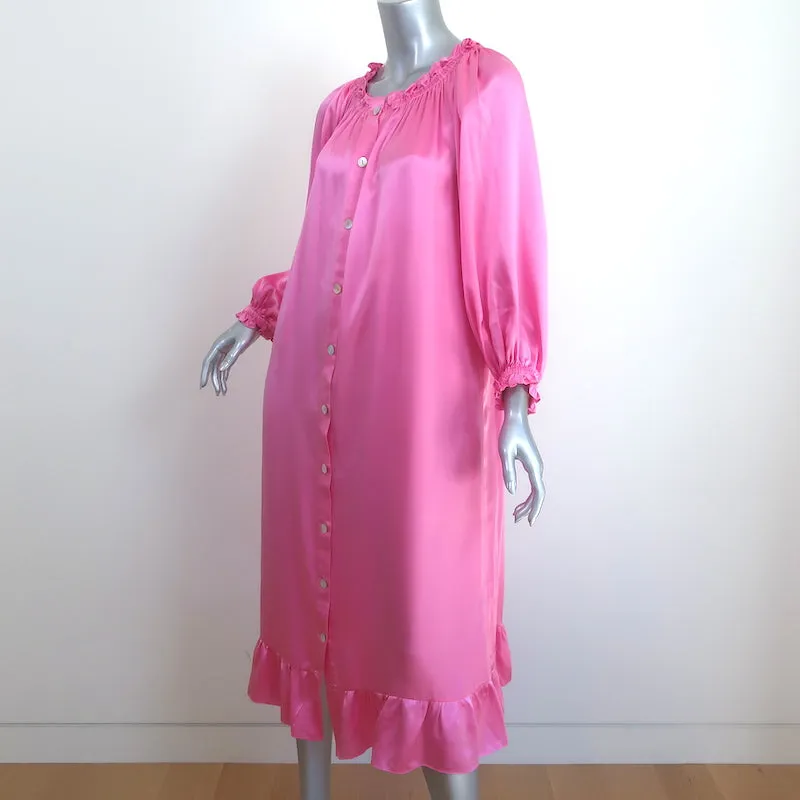 Sleeper Ruffled Off the Shoulder Midi Dress Zephyr Pink Silk Satin Size 1