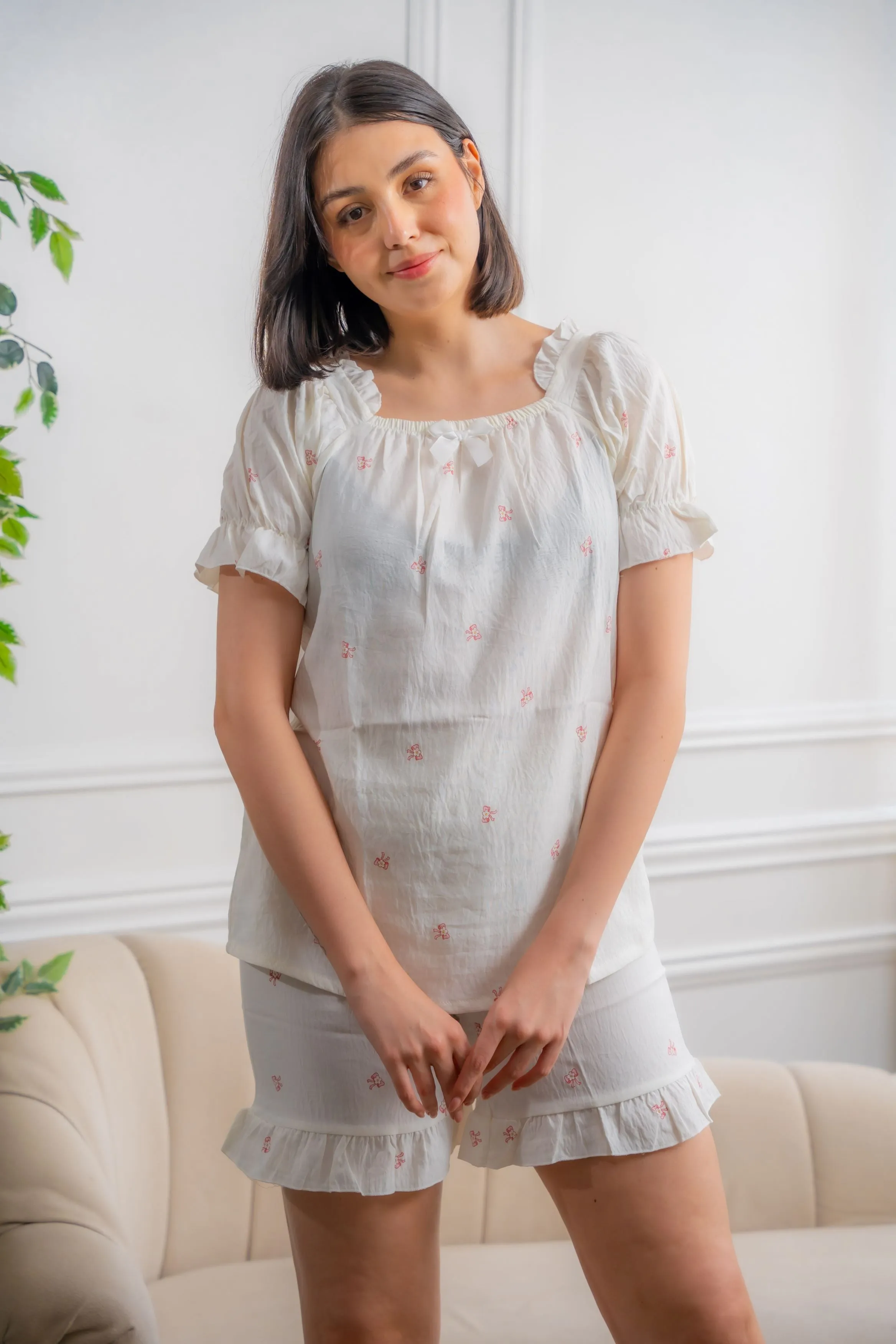 SLOANE WHITE COTTON CAMI SHORTS SET