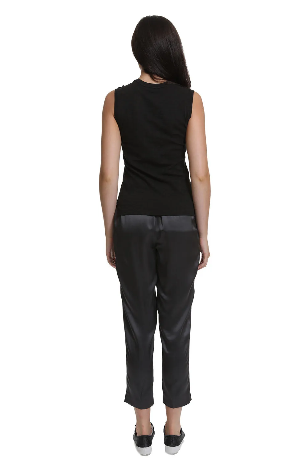 Slub Jersey Sleeveless Schoolboy Tee in Black