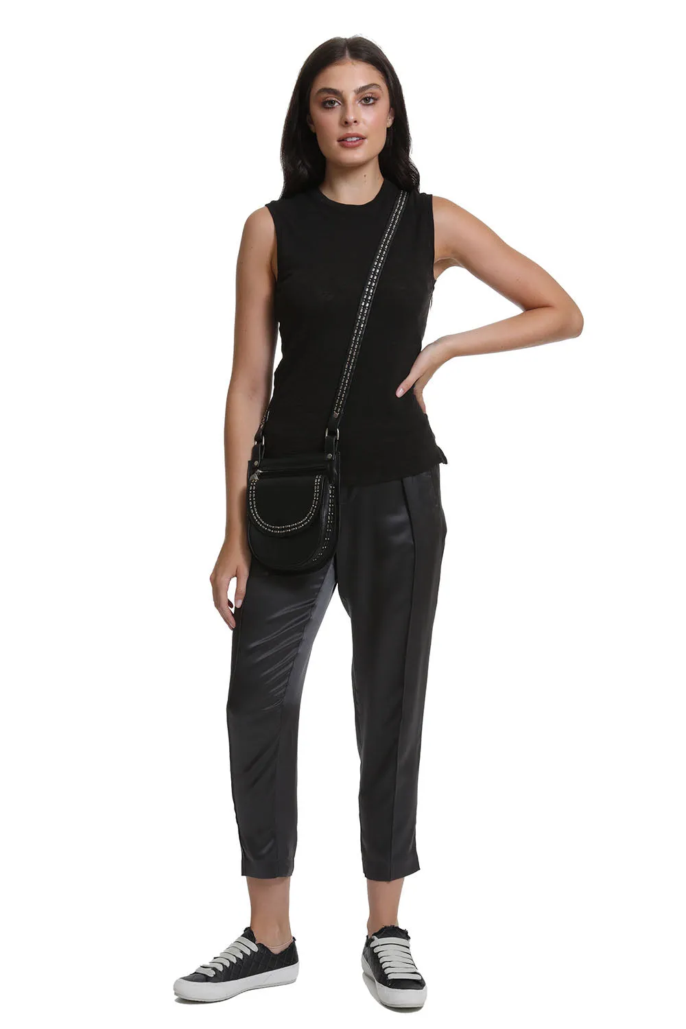 Slub Jersey Sleeveless Schoolboy Tee in Black