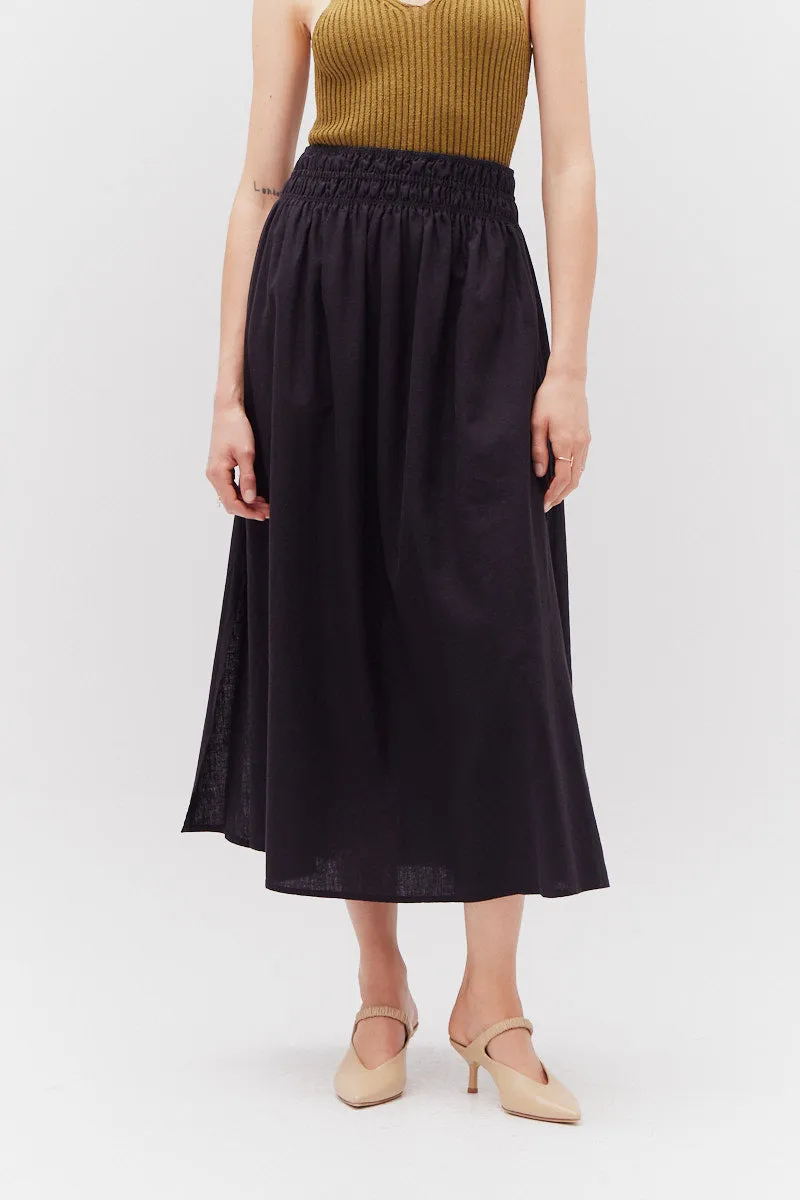 Smocked Waist Midi Skirt
