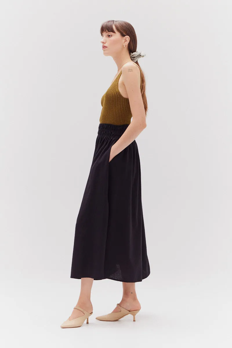 Smocked Waist Midi Skirt
