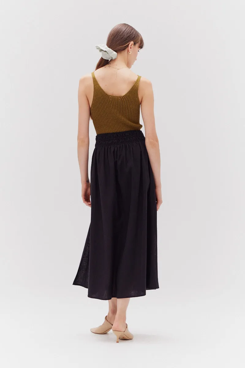 Smocked Waist Midi Skirt