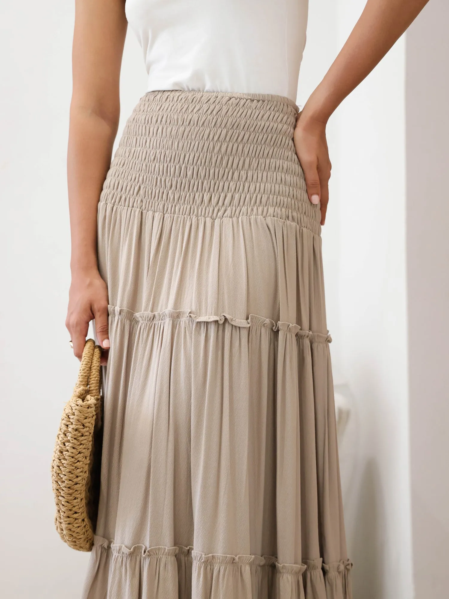 Smocking Tiered Maxi Skirt