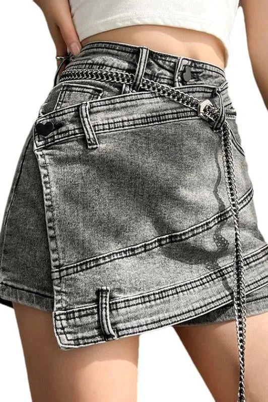 Smokey gray jeans irregular skirt