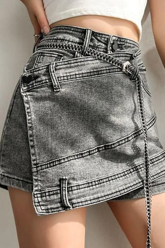 Smokey gray jeans irregular skirt