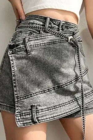 Smokey gray jeans irregular skirt