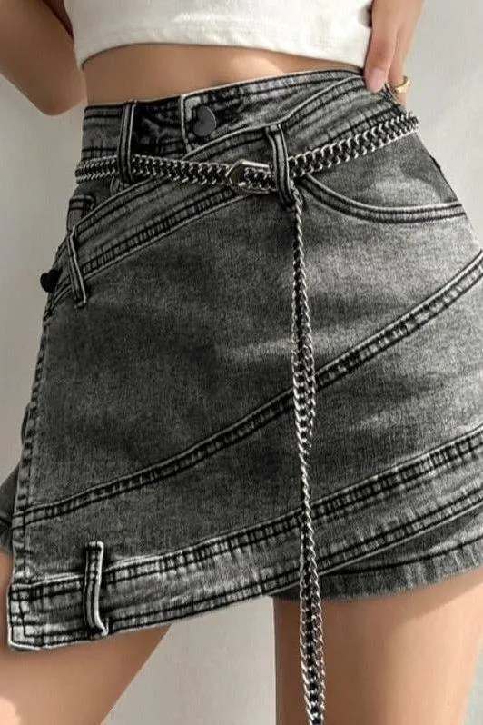 Smokey gray jeans irregular skirt