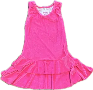 SOCIAL BUTTERFLY- Glitter Velvet Hot Pink Ruffle Tank Dress