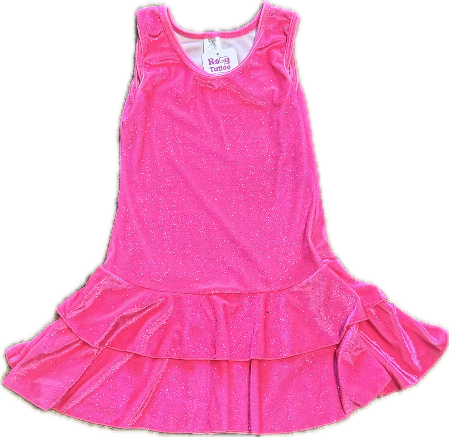 SOCIAL BUTTERFLY- Glitter Velvet Hot Pink Ruffle Tank Dress