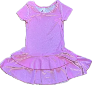 SOCIAL BUTTERFLY- Glitter Velvet Light Pink Short Sleeve Ruffle Dress