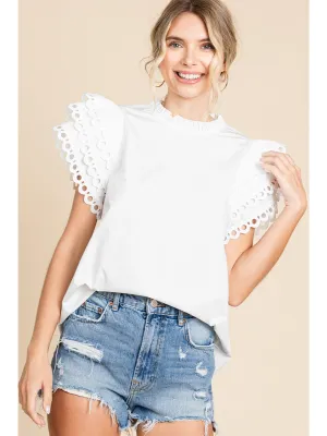 Solid Top with Frill Short Sleeves