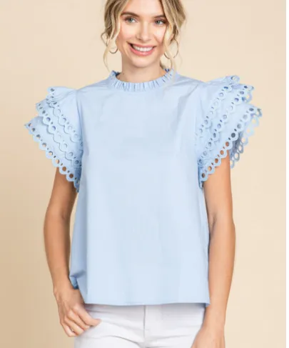 Solid Top with Frill Short Sleeves