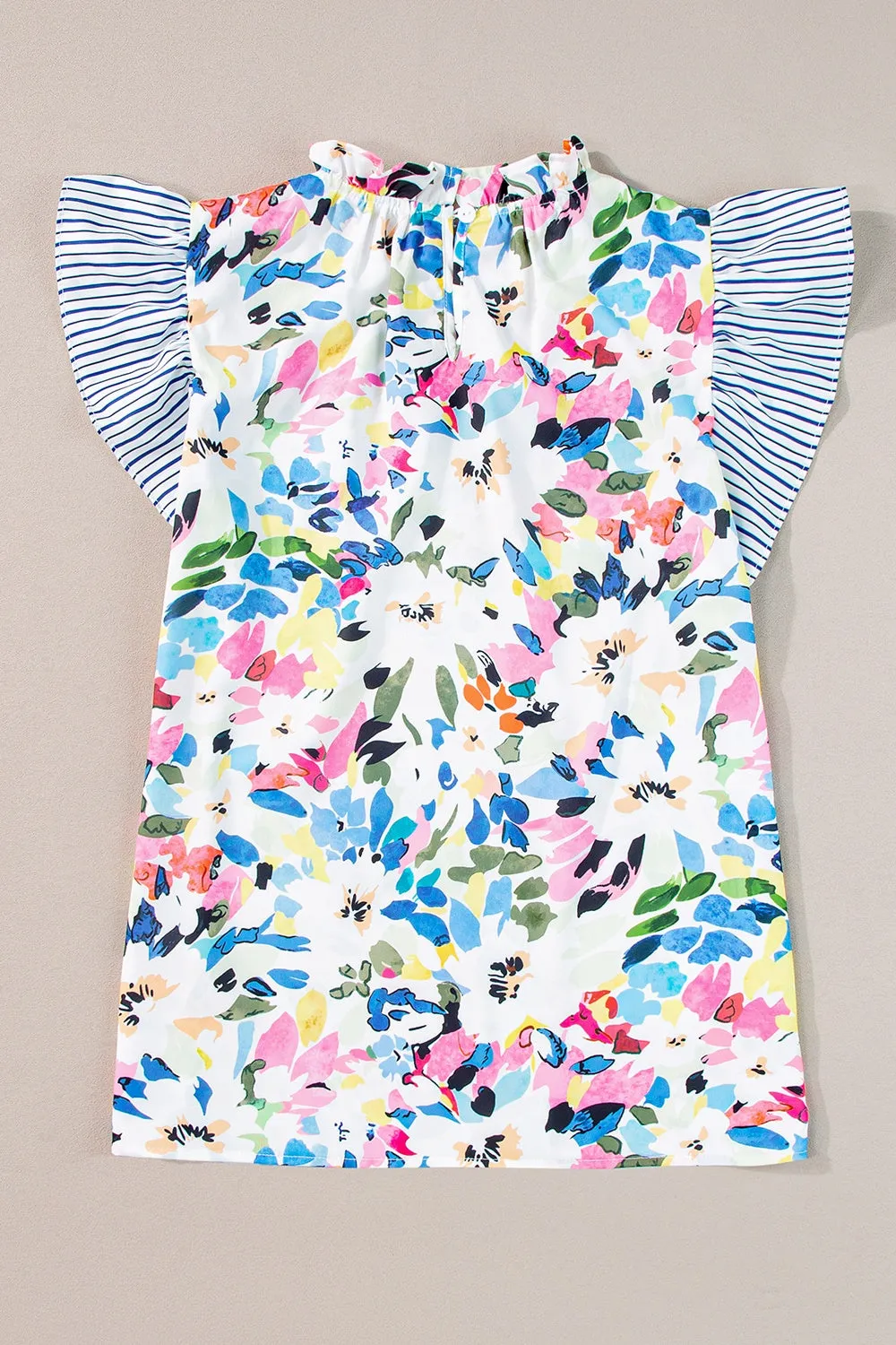 Sosie Ruffled Printed Mock Neck Cap Sleeve Blouse