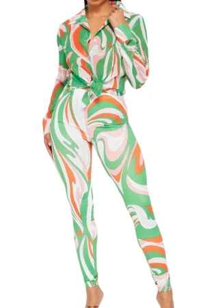Spiral Colored 2-Piece Pants Set