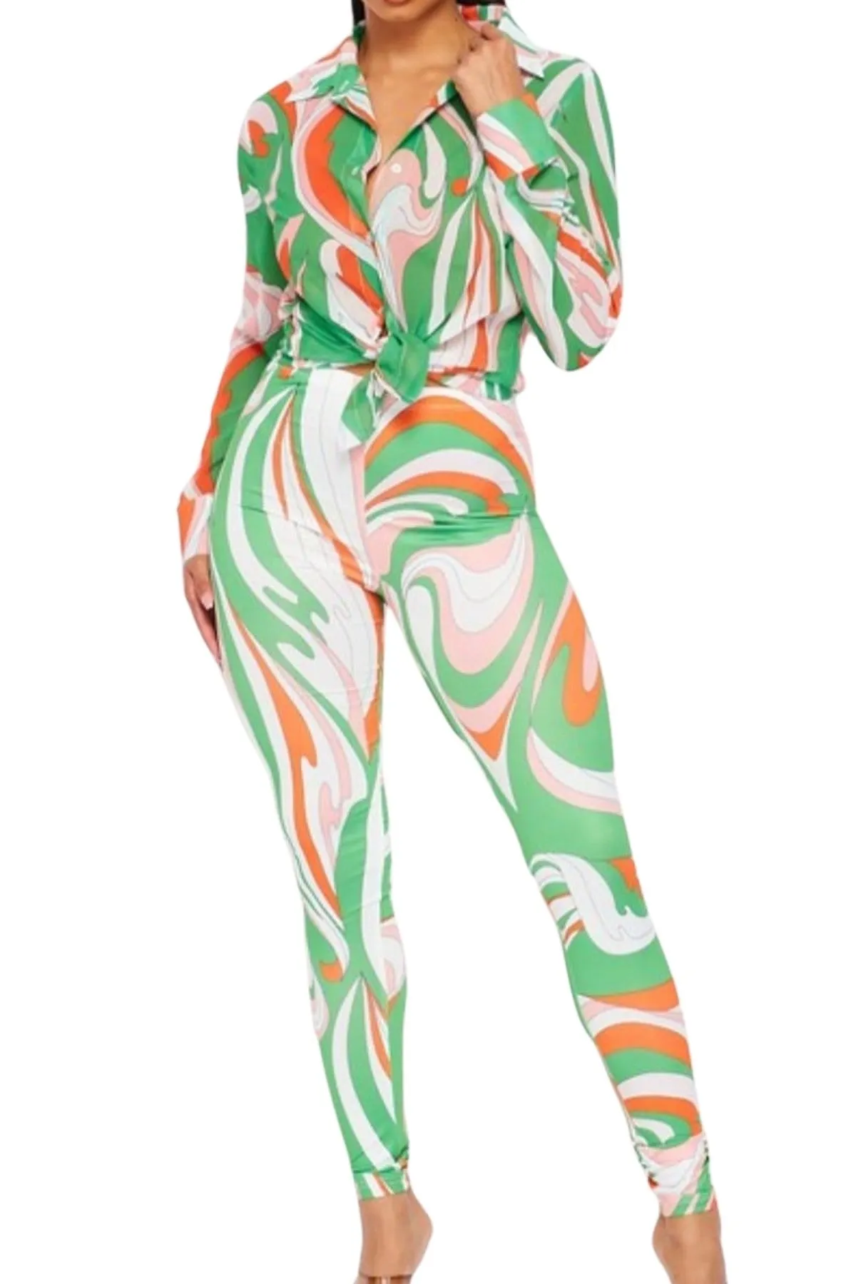 Spiral Colored 2-Piece Pants Set