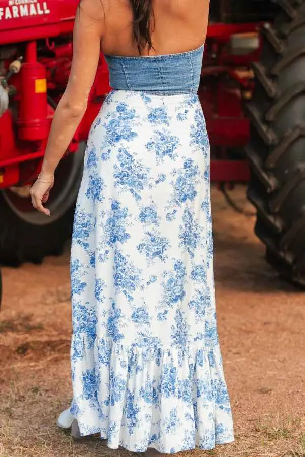 Split Asymmetrical Ruffled Skirt - Trendy Printed Design