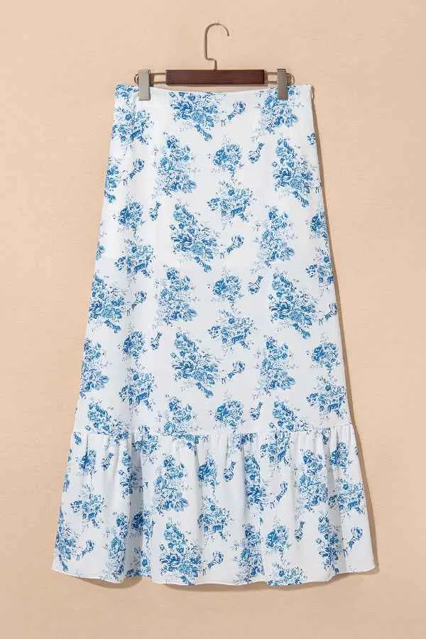 Split Asymmetrical Ruffled Skirt - Trendy Printed Design