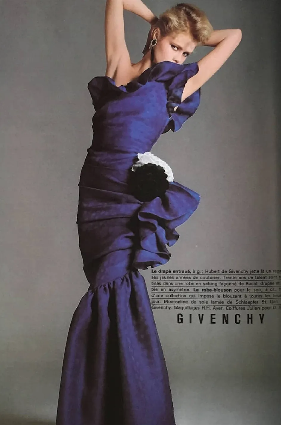 Spring 1982 Unlabeled Givenchy One Shoulder Purple Silk Dress