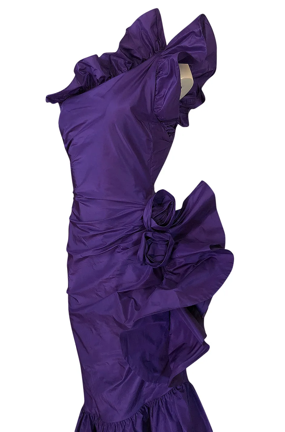 Spring 1982 Unlabeled Givenchy One Shoulder Purple Silk Dress