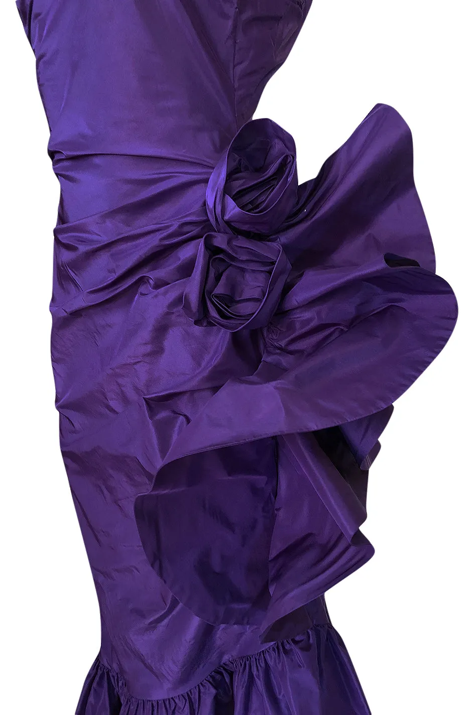Spring 1982 Unlabeled Givenchy One Shoulder Purple Silk Dress