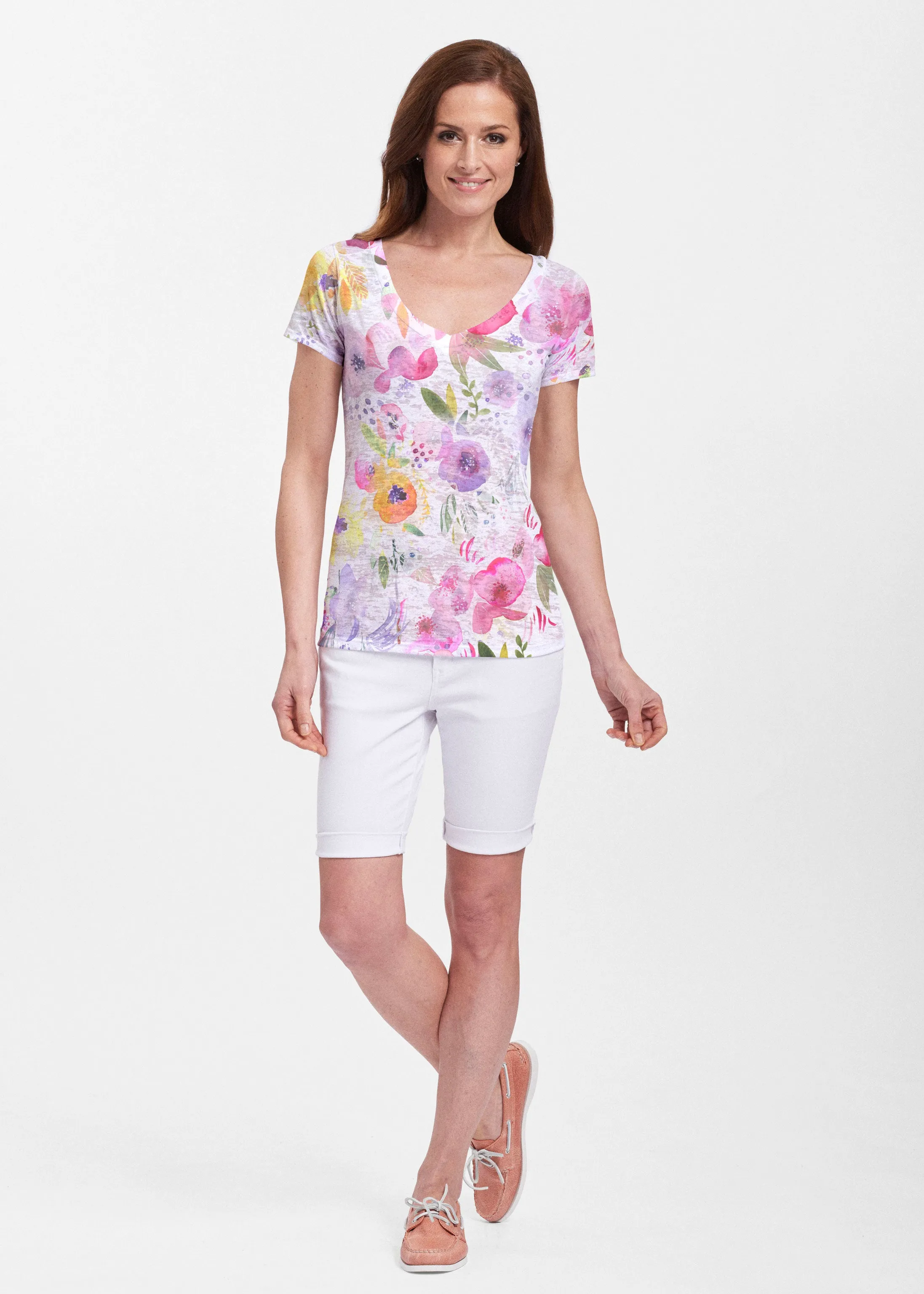 Spring Crush Pink (16061) ~ Sheer Short Sleeve V-Neck Shirt