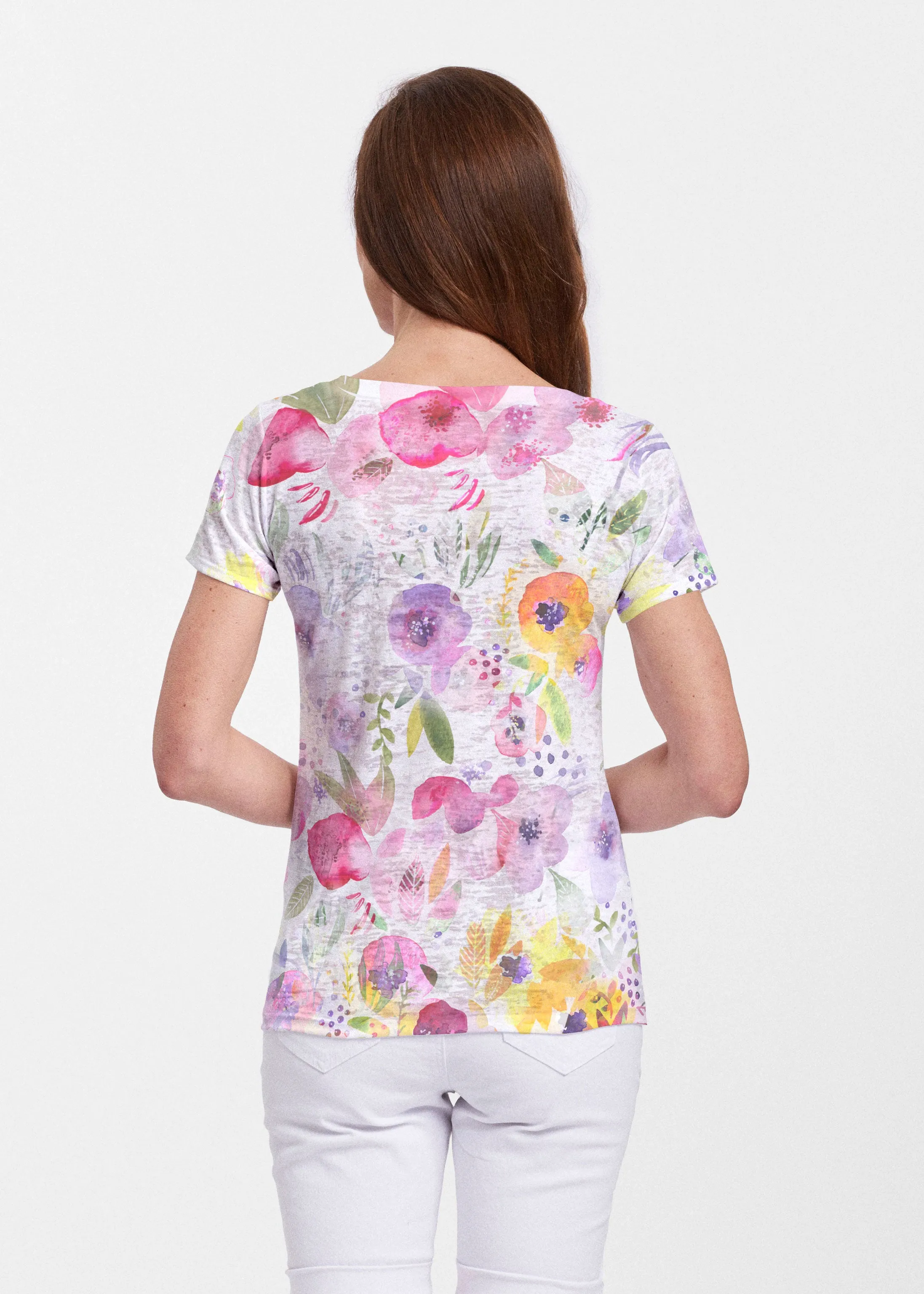 Spring Crush Pink (16061) ~ Sheer Short Sleeve V-Neck Shirt