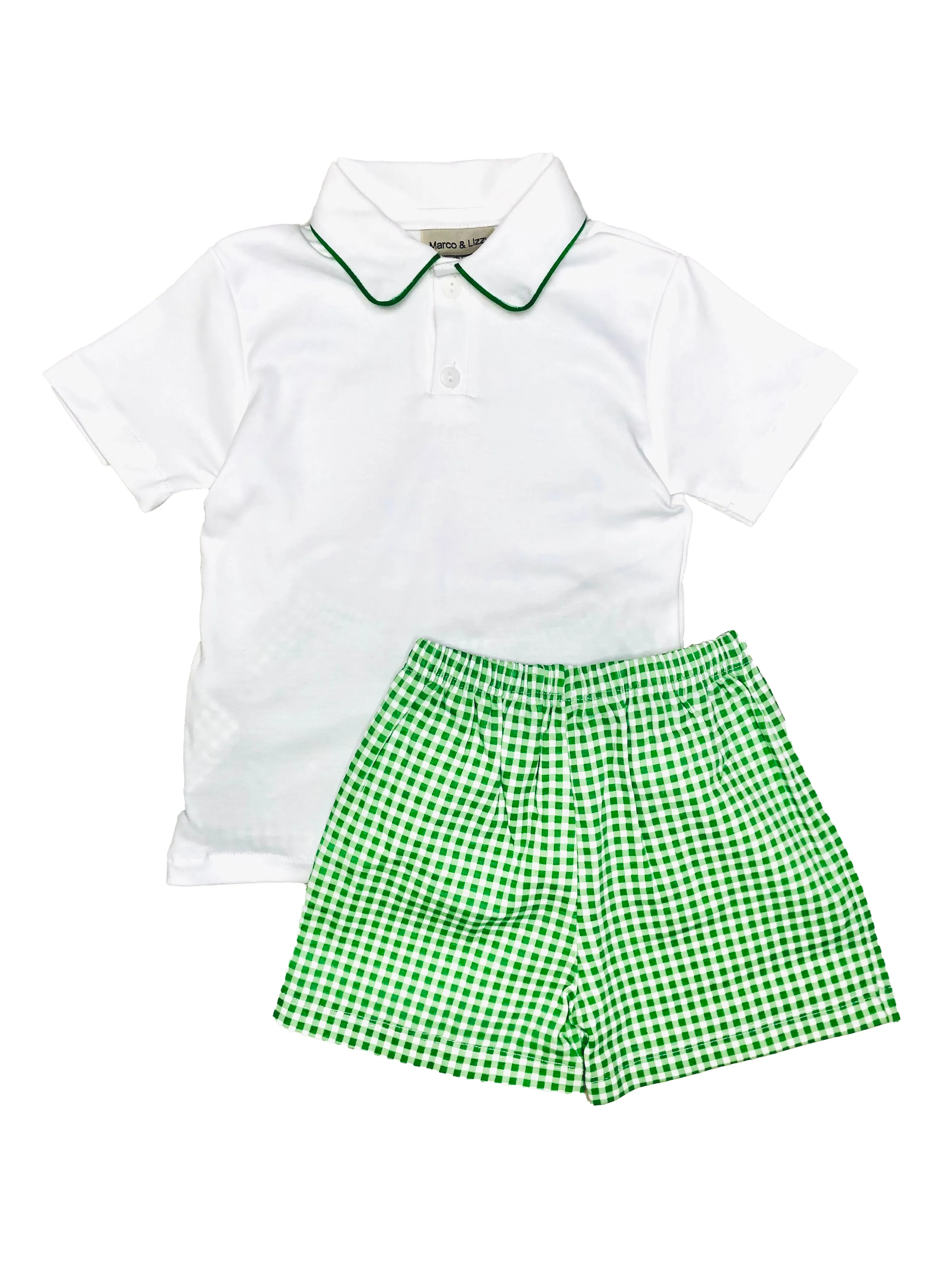 Spring "Strawberry Patch" Green Checkered Boy Shorts Set