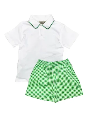 Spring "Strawberry Patch" Green Checkered Boy Shorts Set