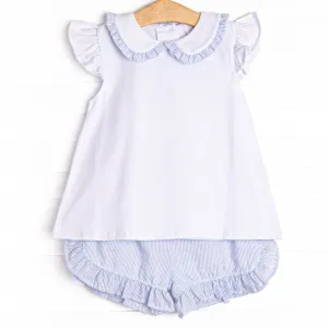 Spring Seersucker Ruffle Short Set, Blue