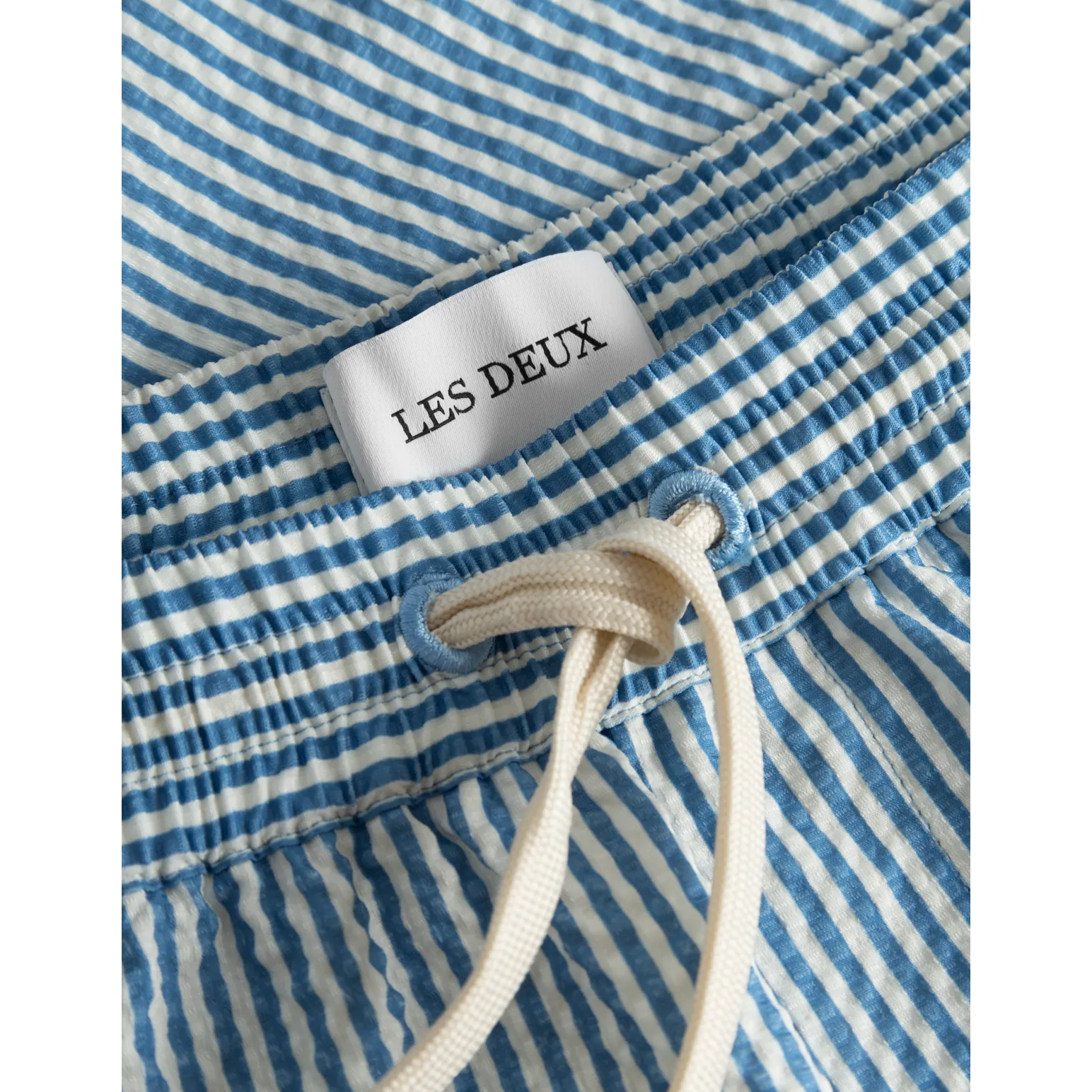 Stan Stripe Seersucker Swim Shorts, Washed Denim Blue/Light Ivory