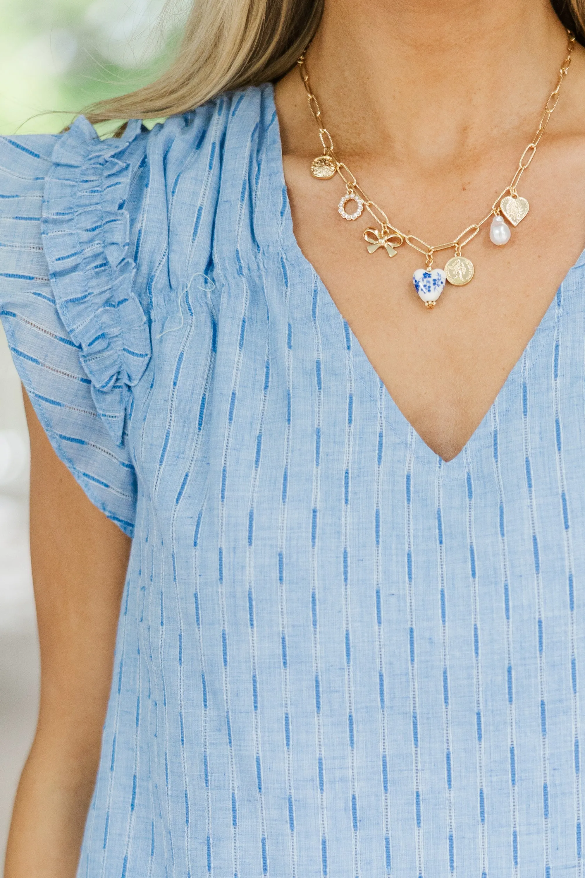 Stay A While Chambray Blue Ruffled Set