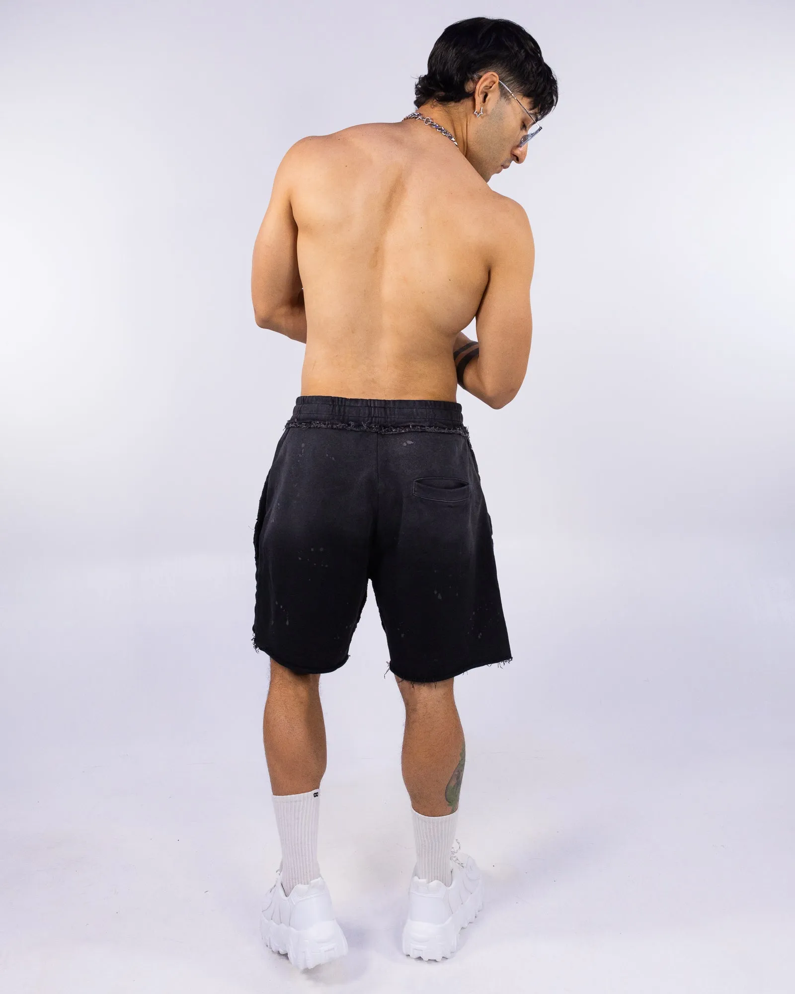 Stay Curious Graphic Black Washed Shorts