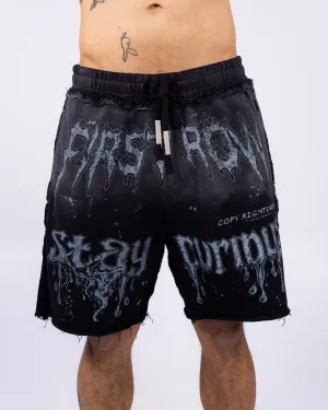 Stay Curious Graphic Black Washed Shorts