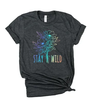 Stay Wild Floral Rainbow Heart Shirt | Unisex Crew