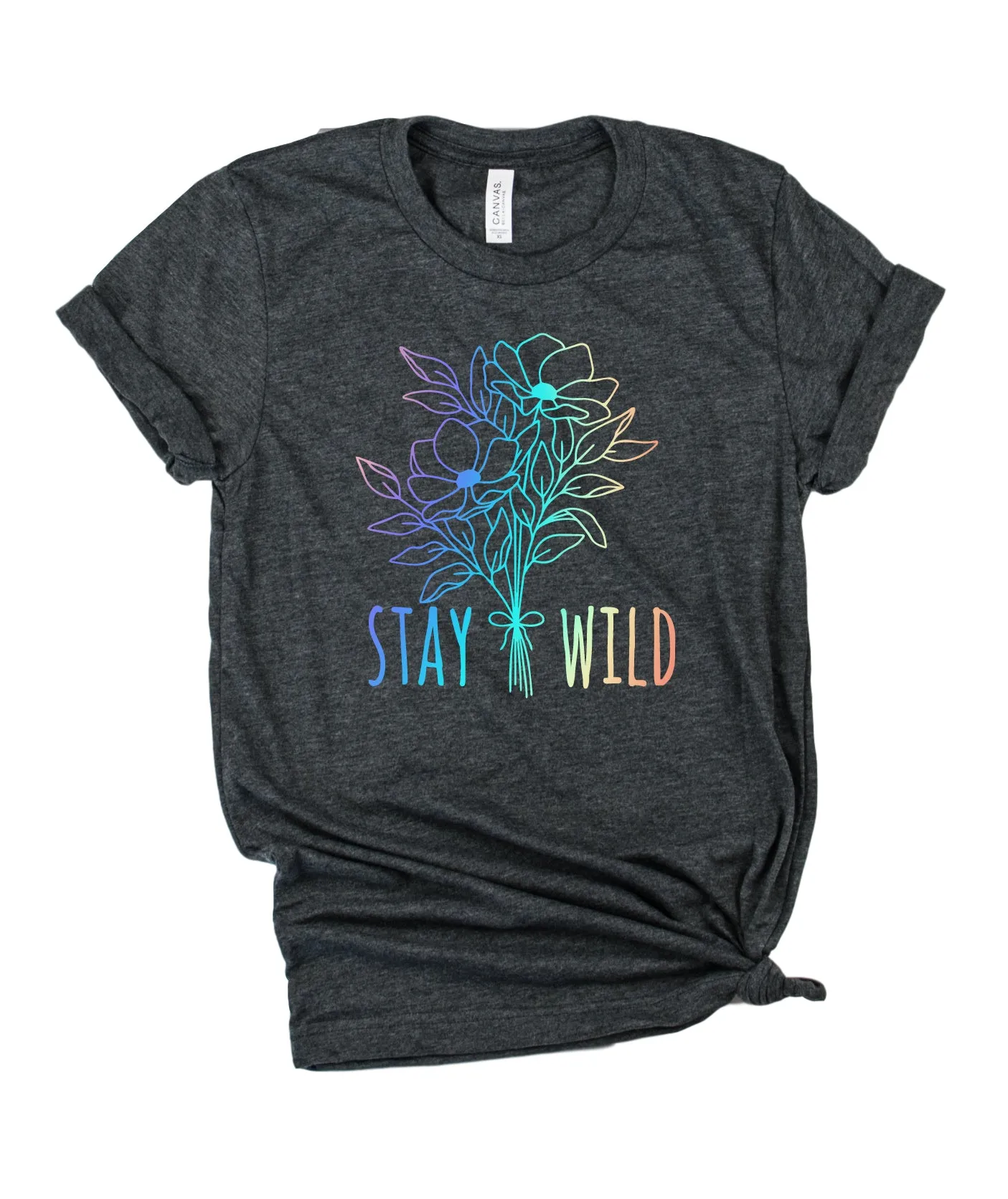 Stay Wild Floral Rainbow Heart Shirt | Unisex Crew