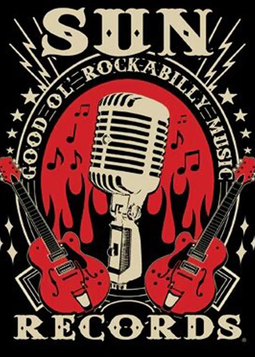 Steady Clothing Mens Sun Records Rockabilly Music T-Shirt Black