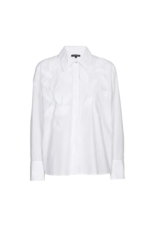 STITCHED LEAVES WHITE OVERSIZED SHIRT