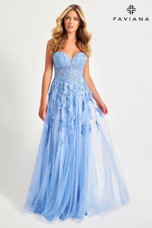 Strapless Embroidered Lace Applique Corset Gown