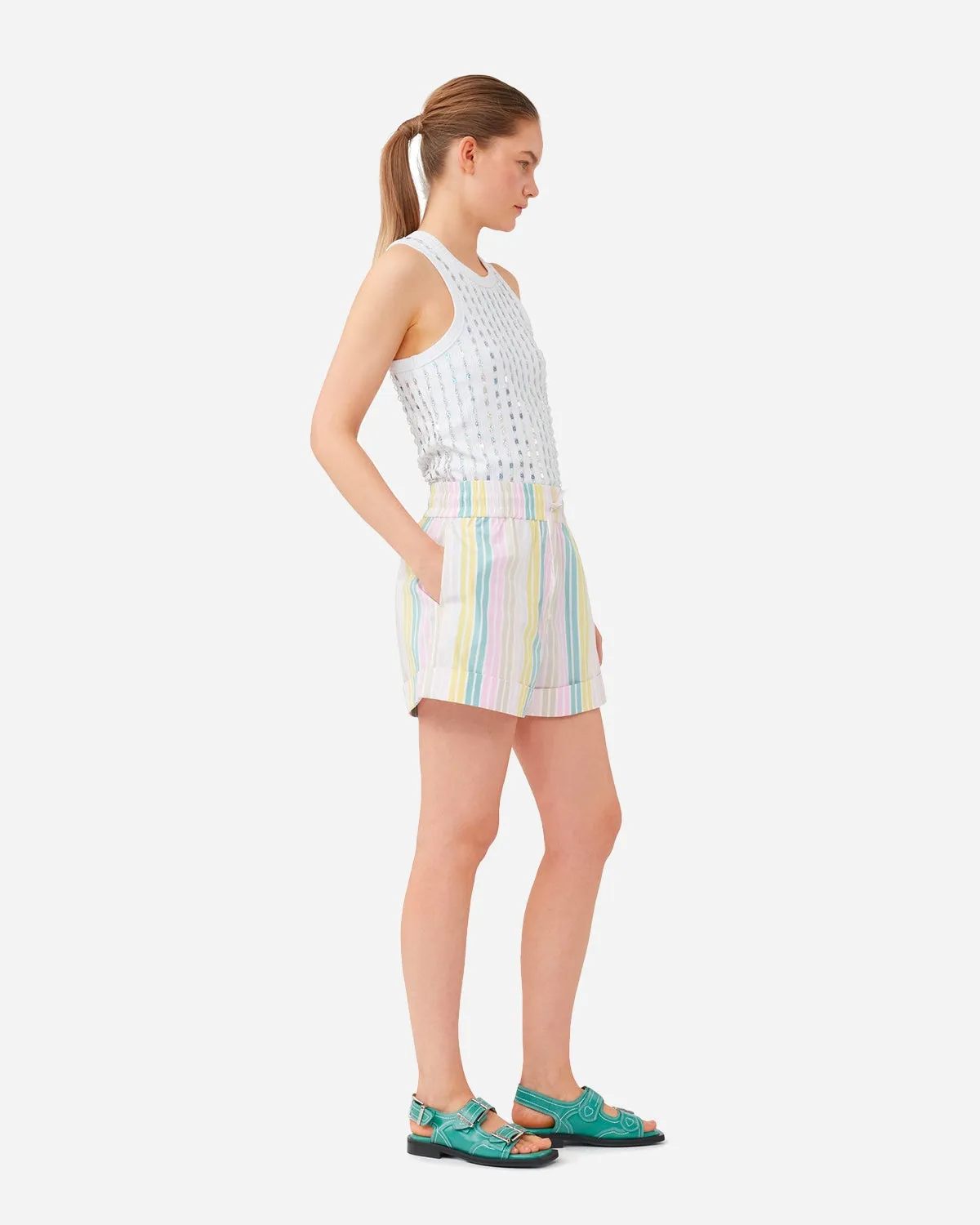 Stripe Cotton Elasticated Shorts - Multicolour